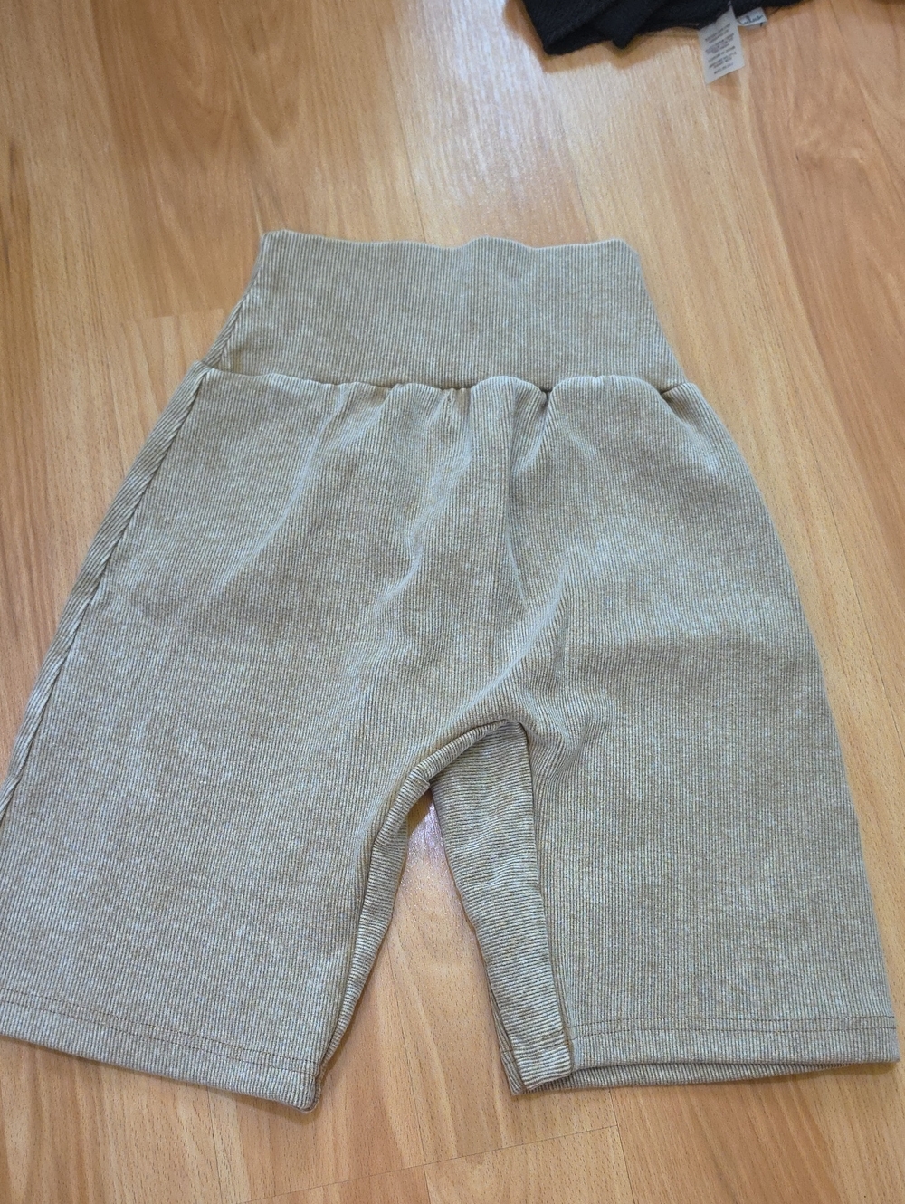 High-Waist Ribbed Bike Shorts in Beige